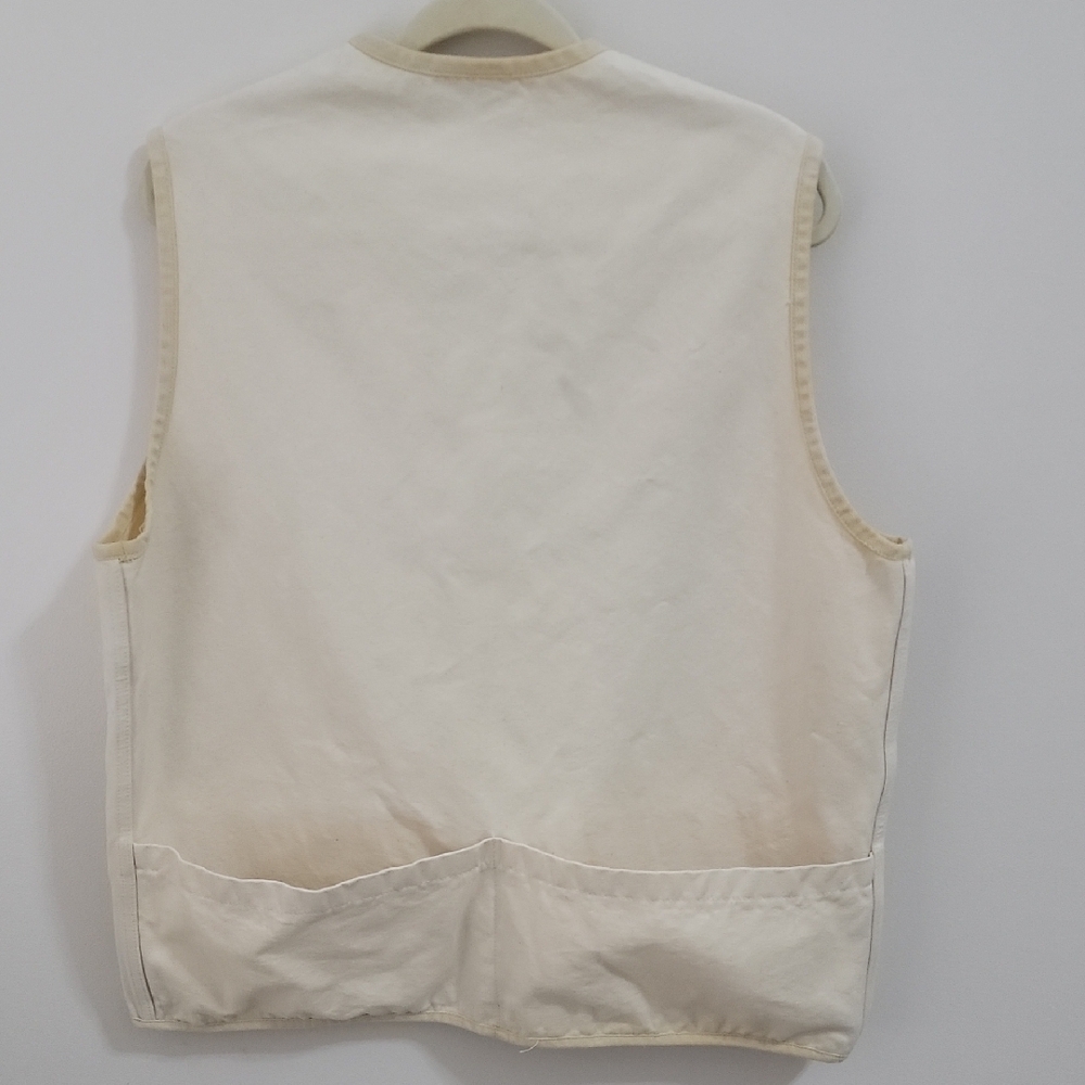 UTILITY Canvas Vest In Cream and Tan Size L Made In USA 100% Cotton Button Front - Picture 5 of 9
